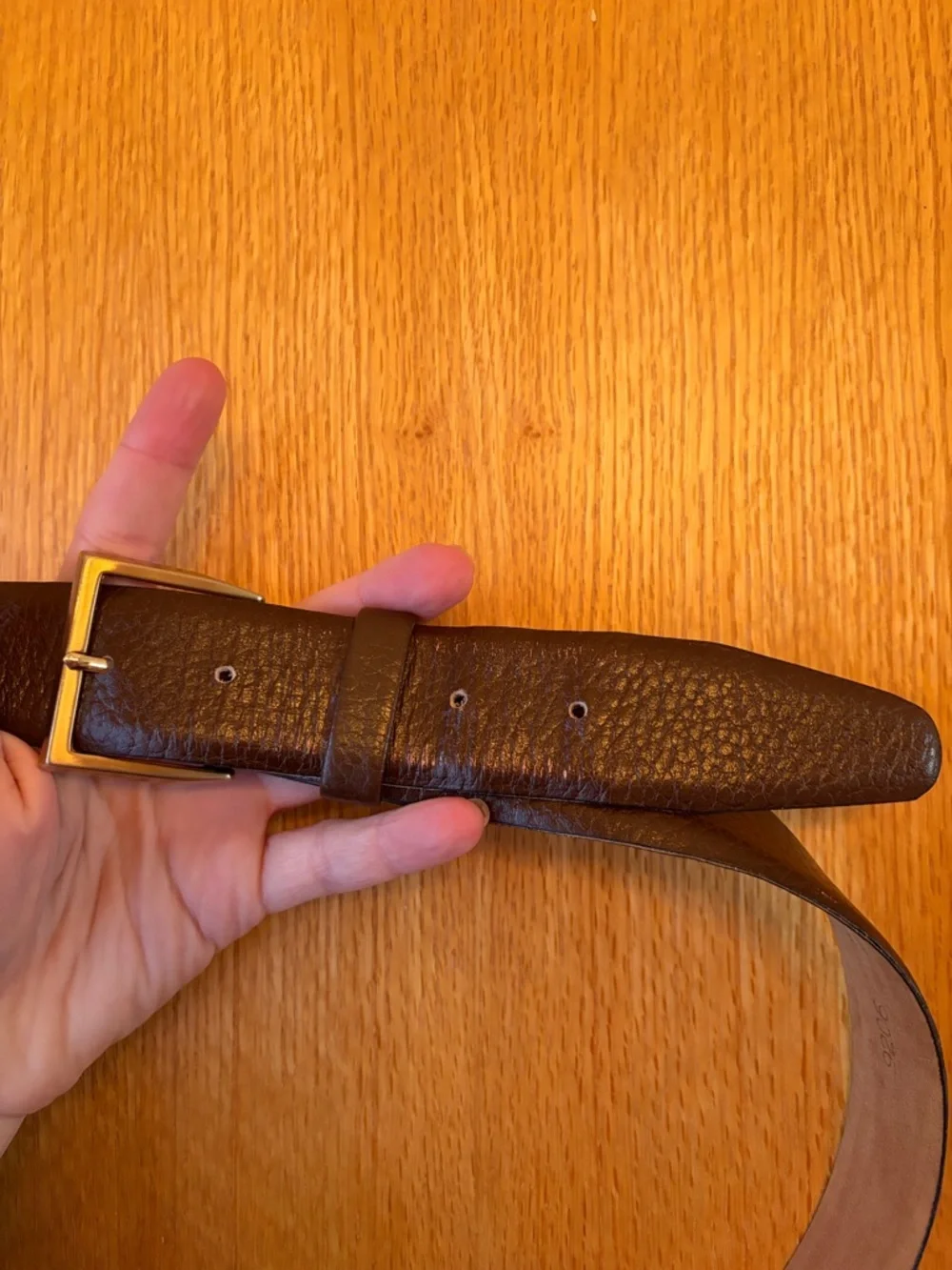 Devon brown full grain steerhide belt 36 cashmere steerhide lined gold buckle